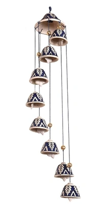  RAJ ROYAL Handcrafted 8 Bells Blue Mughal Painting  Ceramic Wind Chimes -   8 Bells, Blue Color, Ceramic, Mugal Painting, Pack of 1